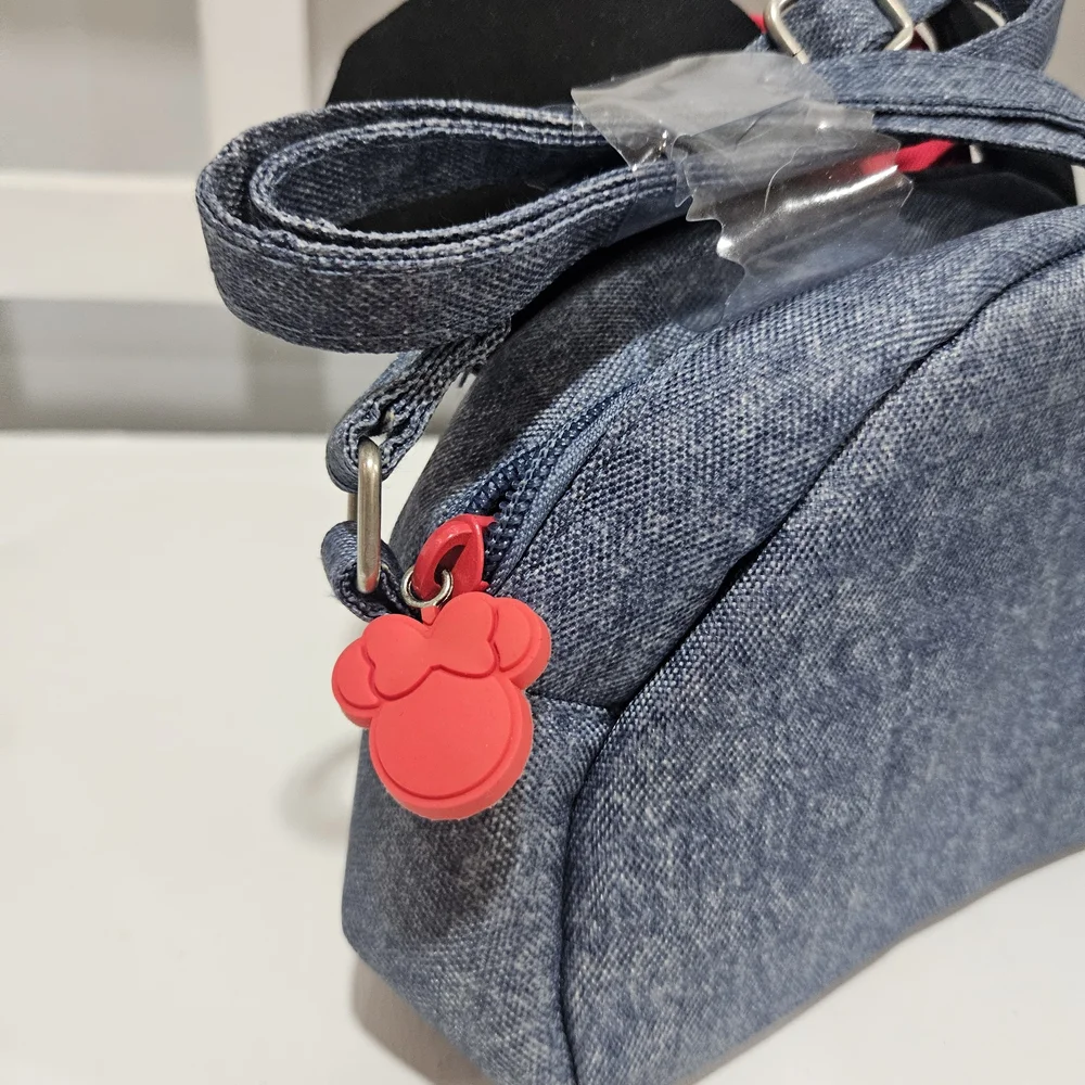 Disney Denim Kids Bag with Red Bow and Black Ears